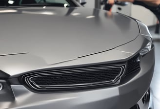 A close-up view of the rear end of a high-performance luxury car with a glossy black finish and a distinctive logo on the back. The car features a sleek tail light that runs across the width of the vehicle. Below the tail light, there is a license plate with a 'GYEON Certified Detailer' logo and another logo that indicates the car has undergone a specialized makeover. The interior setting suggests a high-end detailing shop or garage with warm lighting and modern fixtures in the background.
