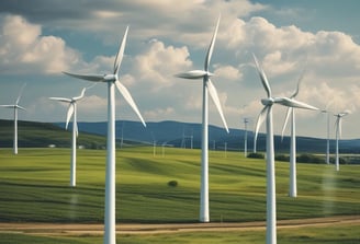 a group of wind turbines in a field