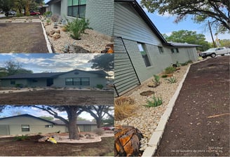 Landscaping with driveway and rock beds