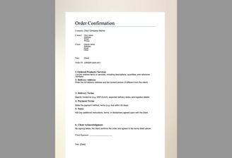 Order Confirmation template English Editable pdf