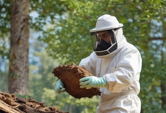 technicien qui détruit un nid de frelons sur un toit