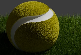 High-resolution 3D render of a tennis ball with realistic textures.