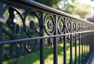Elegant wrought iron fencing with intricate designs, providing security and curb appeal