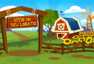 an illustration of a farm scene with a barn and sunflowers
