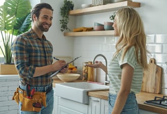 Homeowner and contractor reviewing kitchen renovation plans during a consultation in London, Ontario