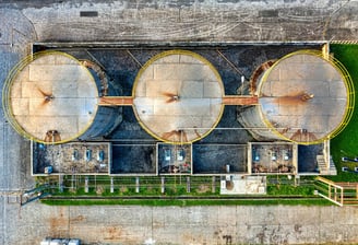 a group of industrial tanks