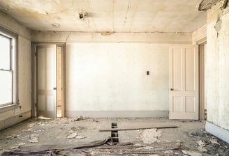 a room with a window and a door