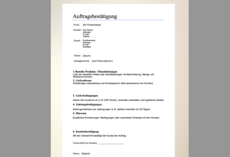 Order Confirmation template German Editable pdf
