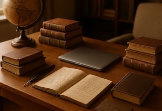 Historien travaillant sur une biographie dans son bureau