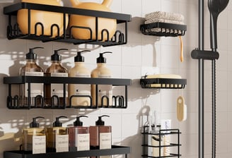 a bathroom with a shower and a shower