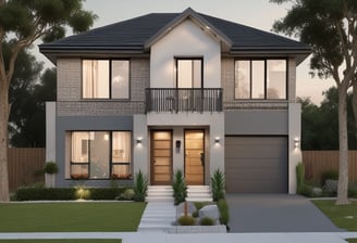 A detailed architectural model features several modern buildings arranged in a complex. The structures have geometric designs with large windows and beige exteriors. Scale model trees with light foliage are interspersed between the buildings, all placed on a grid-patterned surface that simulates an urban planning layout.