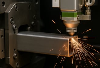 a machine is cutting through a piece of metal