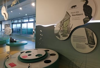 Exponat darüber, was passiert, wenn Tiere mit Menschen koexistieren.