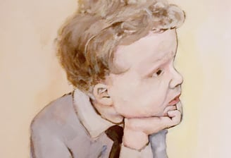 obraz olejny z portretem chłopca w stylu Wyspiańskiego