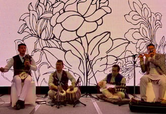 group of musicians performing folk Nepali music live in a wedding party