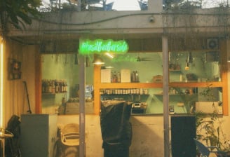 basil the otherside with a neon sign