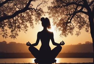 woman doing yoga meditation on brown parquet flooring