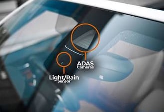 Picture of ADAS Camera on the front of a windshield