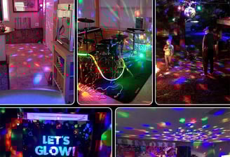a group of people are gathered around a disco - ball