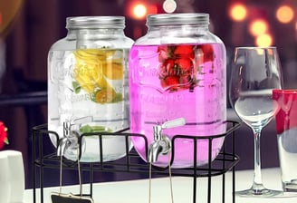 a table with a variety of drinks and drinks