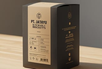 Black box packaging of premium coconut charcoal briquettes – PT Jatayu Renewable Energy