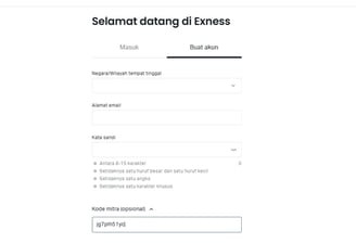 Langkah daftar rebate Exness di BalikCuan