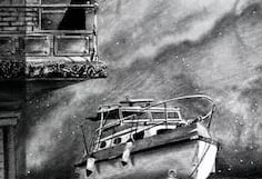 fantasy illustration with boats and esoteric symbols