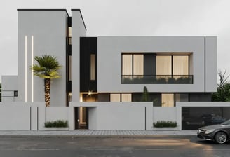 Maison moderne en Tunisie avec design épuré et grandes baies vitrées