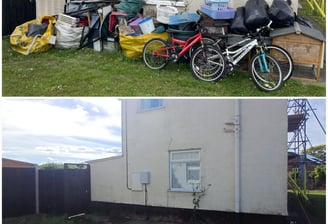 before and after picture of waste removed outside a house in worcester