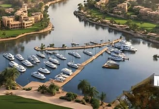 صف يخوت فاخر بجوار وحدات سكنية مطلة على النيل في مشروع جريان