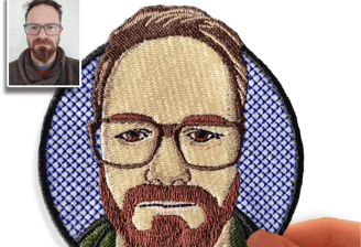 Custom embroidered portrait patch created from a real photo – personalized digitized embroidery by S