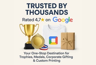 Award trophies, corporate gifts, and customized umbrellas by LK Creations, rated 4.7★