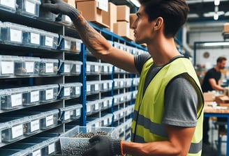Supplier restocking fasteners in rack