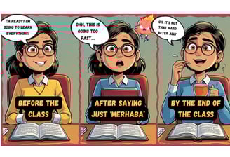  Cartoon of nervous student trying to speak Turkish