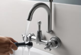 A complex manifold system with multiple white pipes connected in parallel to a row of valves. Several gauges are visible, as well as an assortment of knobs and control switches. The setup appears part of a heating or plumbing system, with wiring and connectors visible. The background shows a partially unfinished wall, suggesting an installation in progress or maintenance area.