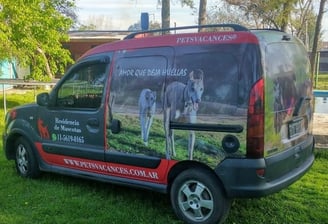 a van with a dog drawn on it