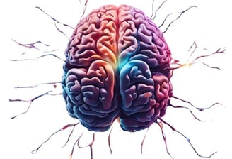 Representação artística de um cérebro humano com cores vibrantes,destacando áreas e conexões neurais