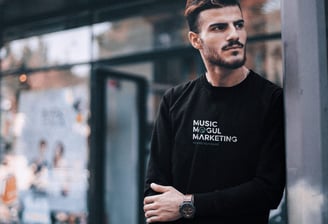 model wearing music mogul marketing brand