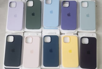 a group of six different colored iphone cases
