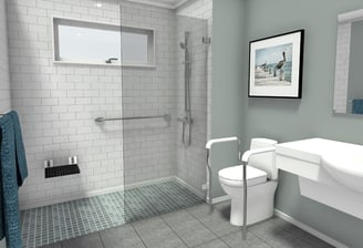 Disability access bathroom with shower seat