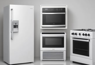 A showroom displaying a variety of air conditioners neatly arranged on two walls. Each unit is placed on shelves with price tags and brand logos visible. The floor is polished and the ceiling has fluorescent lighting.