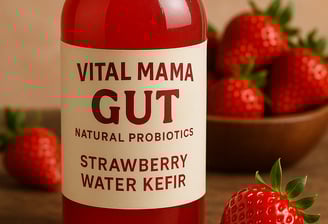 a jar of fruit juice with a strawberries and strawberries