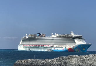 a cruise ship in the ocean with a cruise ship in the background