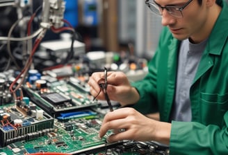A person is using a screwdriver to work on a solar charge controller device labeled 'Newpowa.' The device is placed on a wooden surface, and greenery is visible in the background.