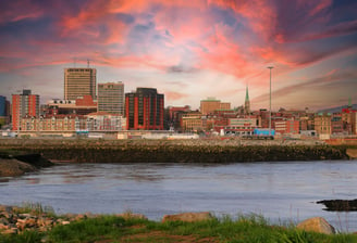 waterfront skyline view of saint john city across the harbour