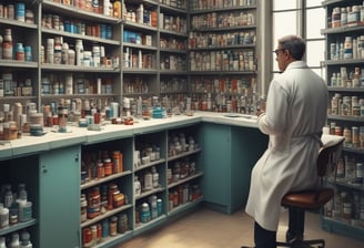 woman standing between library book shelves