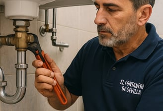 Un fontanero arreglando una fuga en un lavabo