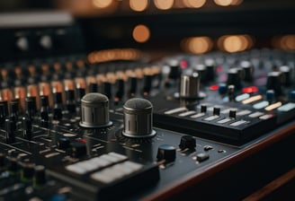 a sound mixing console with microphones and microphones