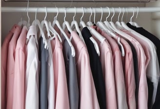a closet with clothes and clothes hanging on a rack