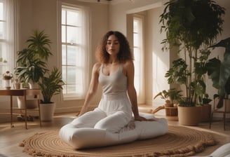 A serene sculpture of a meditative figure with curly hair is placed beside an array of decorative items, including wooden elements and a pair of yellow candles. The scene is viewed through a glass window with the words 'wildchabathaimassage' displayed in pink lettering. The soft lighting and reflections add a tranquil atmosphere.